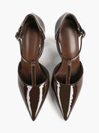 T‑Strap Ankle Strap Heels Pointed Toe Stiletto Shoes with Gold Buckle Wedding Party Office