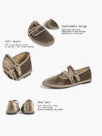 Women's Black Velvet Double-Strap Mary Jane Flats Pointed Toe Slip On Shoes Casual Shoes ISHIFIVAN