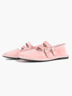 Women's Black Velvet Double-Strap Mary Jane Flats Pointed Toe Slip On Shoes Casual Shoes ISHIFIVAN