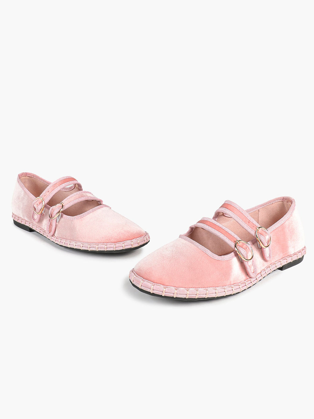 Women's Black Velvet Double-Strap Mary Jane Flats Pointed Toe Slip On Shoes Casual Shoes ISHIFIVAN