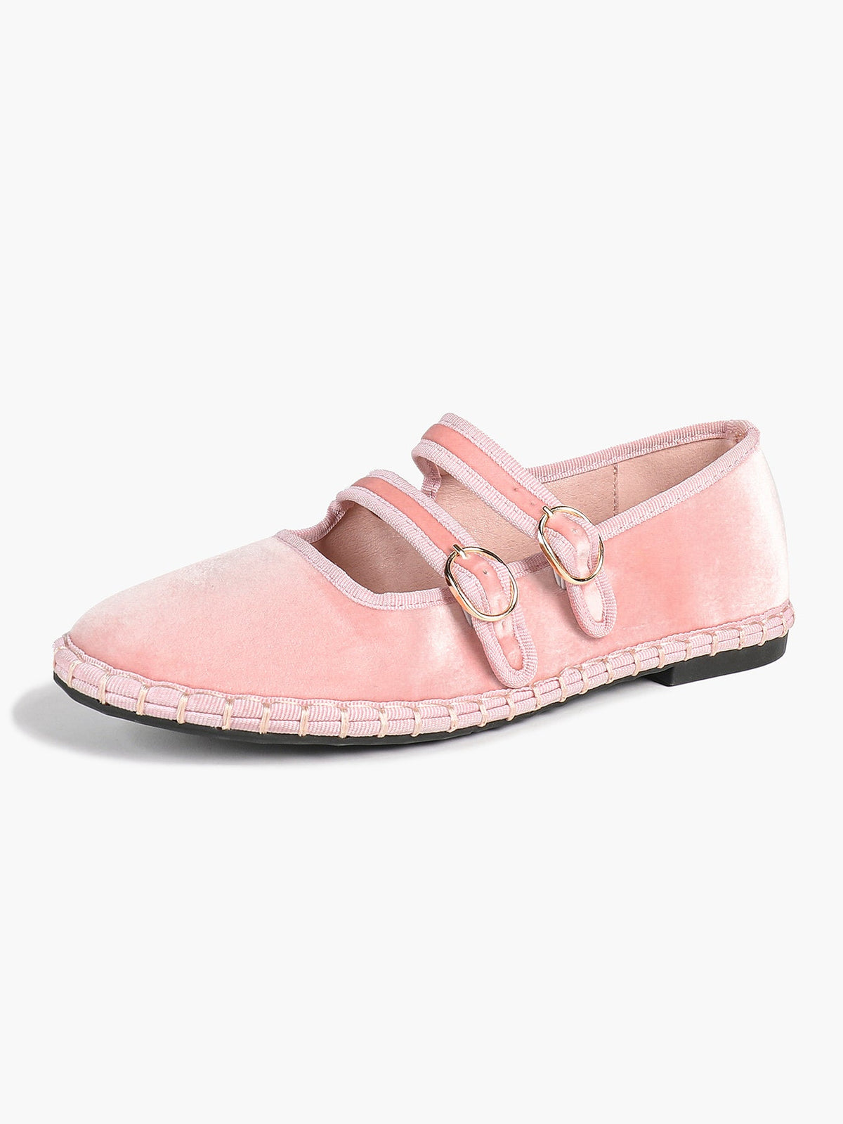 Women's Black Velvet Double-Strap Mary Jane Flats Pointed Toe Slip On Shoes Casual Shoes ISHIFIVAN