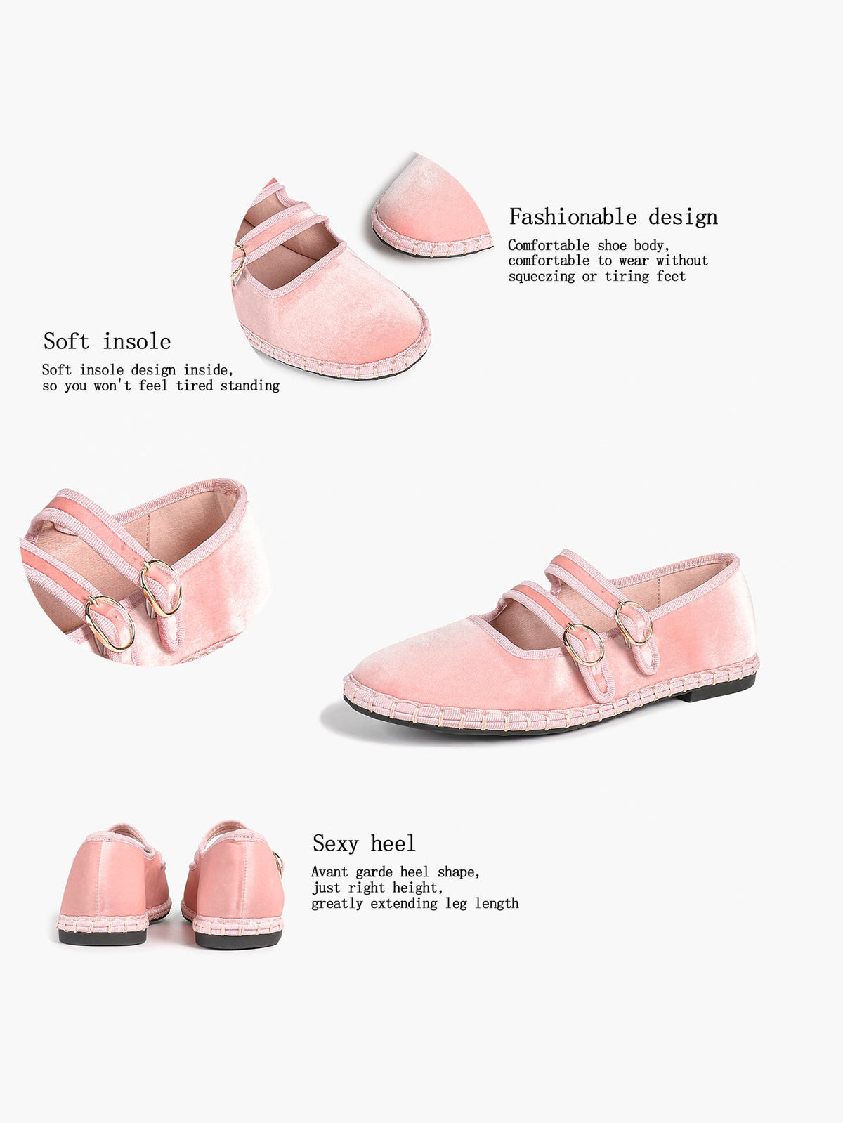 Women's Black Velvet Double-Strap Mary Jane Flats Pointed Toe Slip On Shoes Casual Shoes ISHIFIVAN