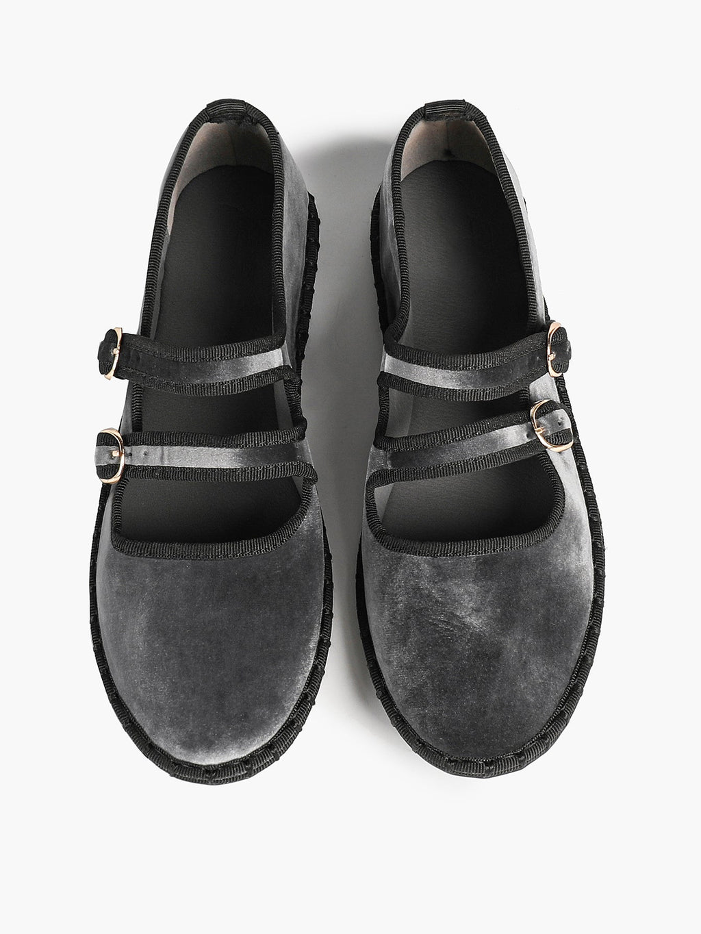 Women's Black Velvet Double-Strap Mary Jane Flats Pointed Toe Slip On Shoes Casual Shoes ISHIFIVAN