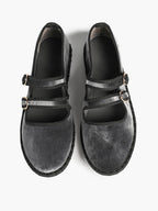 Women's Black Velvet Double-Strap Mary Jane Flats Pointed Toe Slip On Shoes Casual Shoes ISHIFIVAN