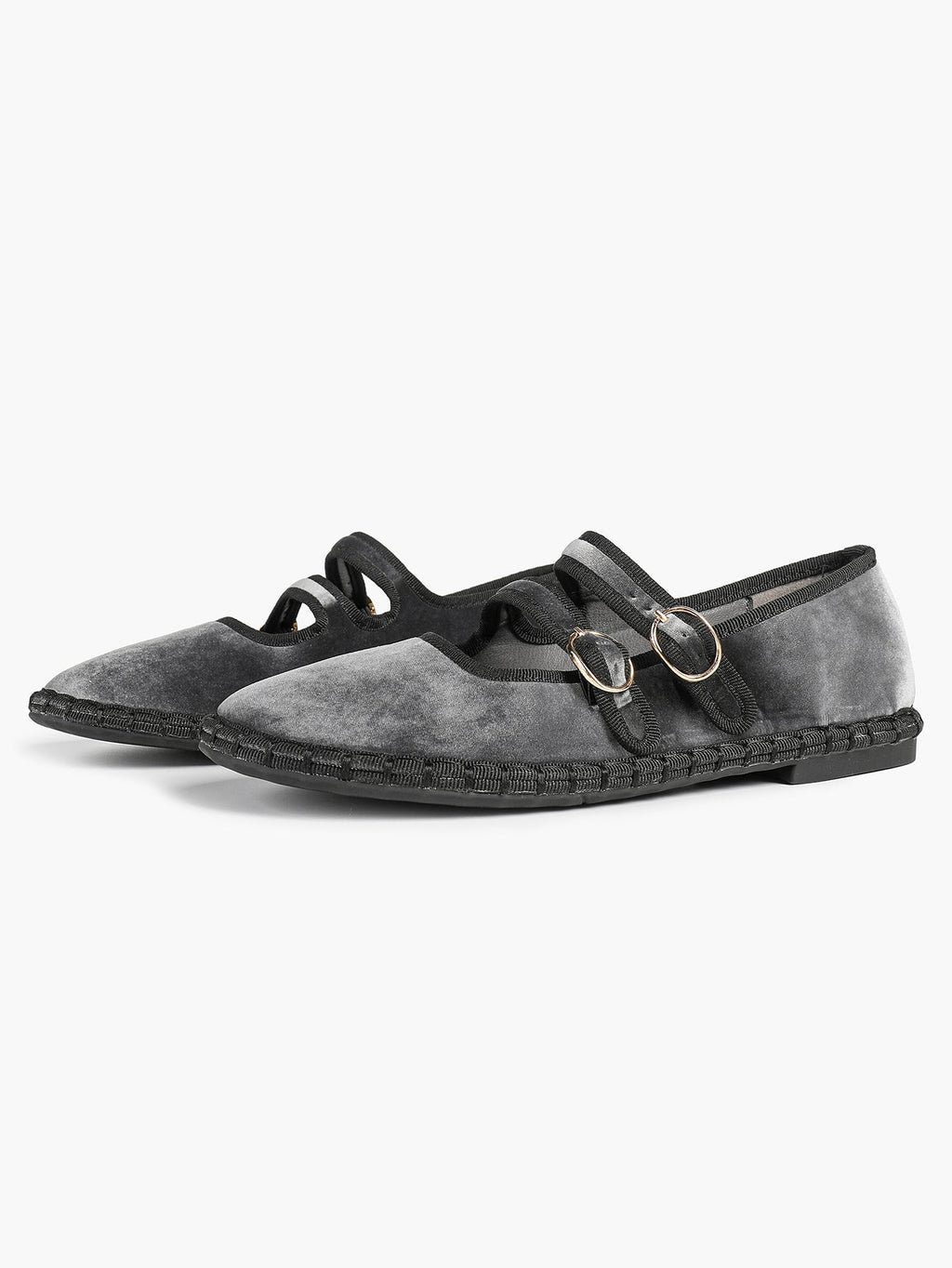 Women's Black Velvet Double-Strap Mary Jane Flats Pointed Toe Slip On Shoes Casual Shoes ISHIFIVAN