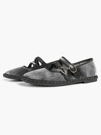 Women's Black Velvet Double-Strap Mary Jane Flats Pointed Toe Slip On Shoes Casual Shoes ISHIFIVAN