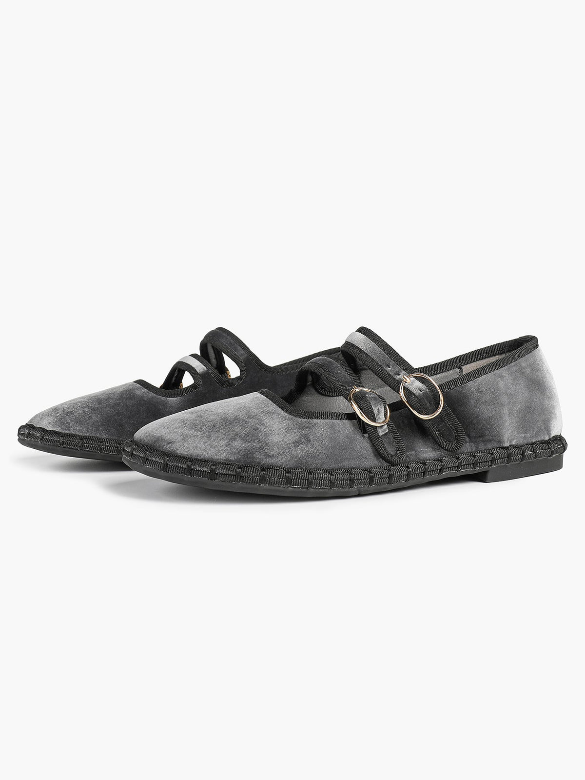Women's Black Velvet Double-Strap Mary Jane Flats Pointed Toe Slip On Shoes Casual Shoes ISHIFIVAN