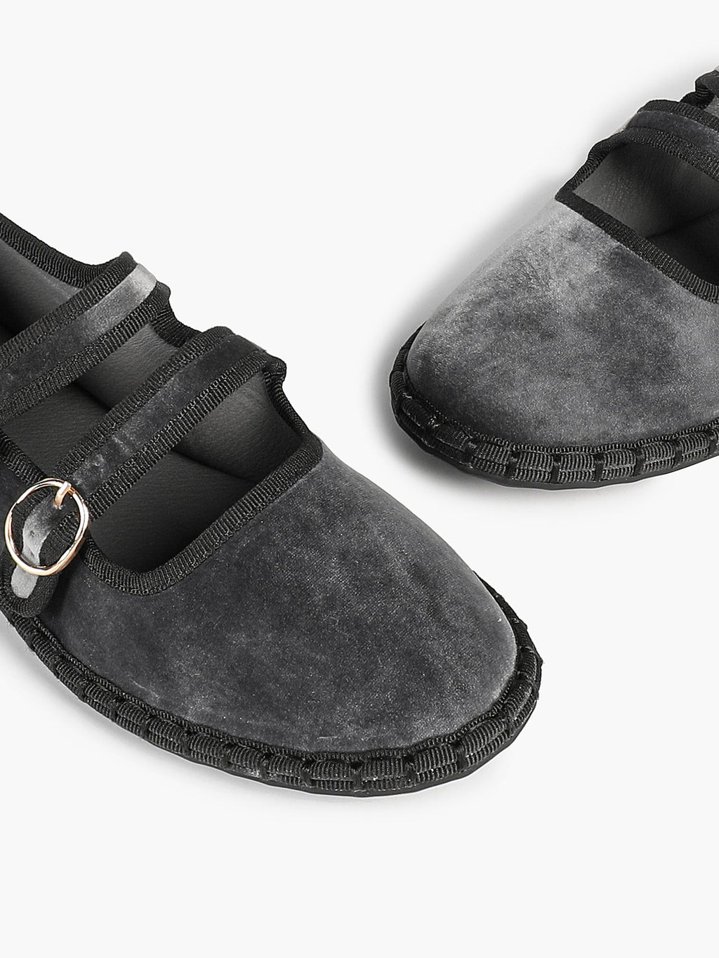 Women's Black Velvet Double-Strap Mary Jane Flats Pointed Toe Slip On Shoes Casual Shoes ISHIFIVAN
