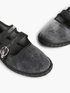 Women's Black Velvet Double-Strap Mary Jane Flats Pointed Toe Slip On Shoes Casual Shoes ISHIFIVAN