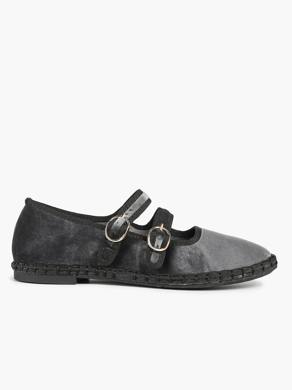 Women's Black Velvet Double-Strap Mary Jane Flats Pointed Toe Slip On Shoes Casual Shoes ISHIFIVAN