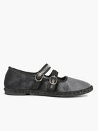 Women's Black Velvet Double-Strap Mary Jane Flats Pointed Toe Slip On Shoes Casual Shoes ISHIFIVAN