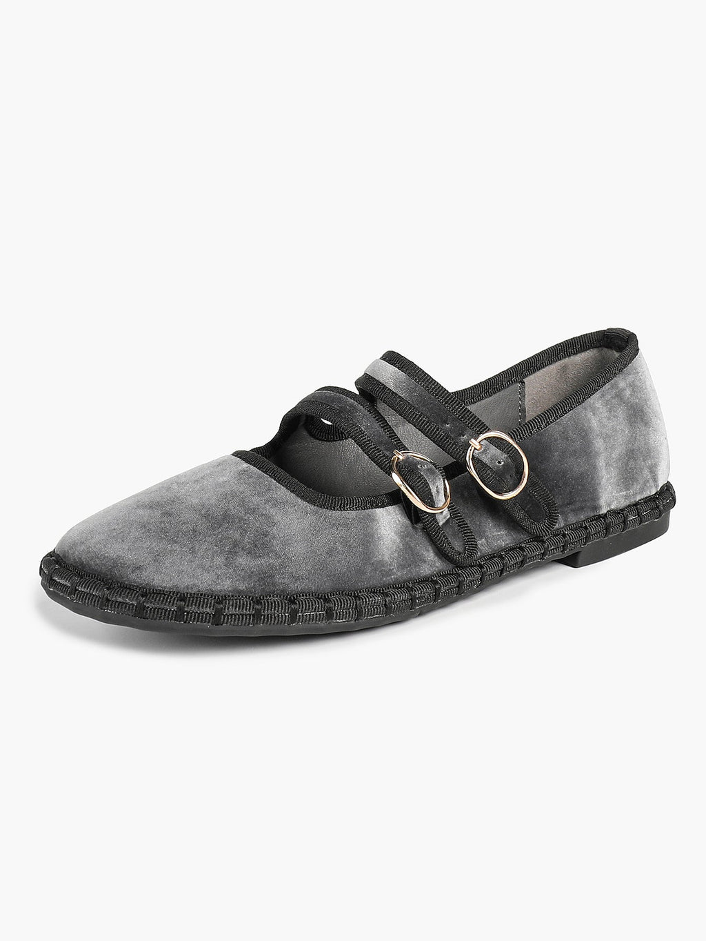 Women's Black Velvet Double-Strap Mary Jane Flats Pointed Toe Slip On Shoes Casual Shoes ISHIFIVAN