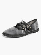 Women's Black Velvet Double-Strap Mary Jane Flats Pointed Toe Slip On Shoes Casual Shoes ISHIFIVAN