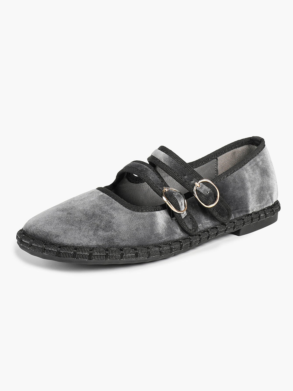 Women's Black Velvet Double-Strap Mary Jane Flats Pointed Toe Slip On Shoes Casual Shoes ISHIFIVAN