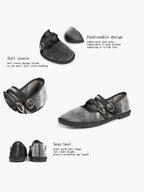 Women's Black Velvet Double-Strap Mary Jane Flats Pointed Toe Slip On Shoes Casual Shoes ISHIFIVAN