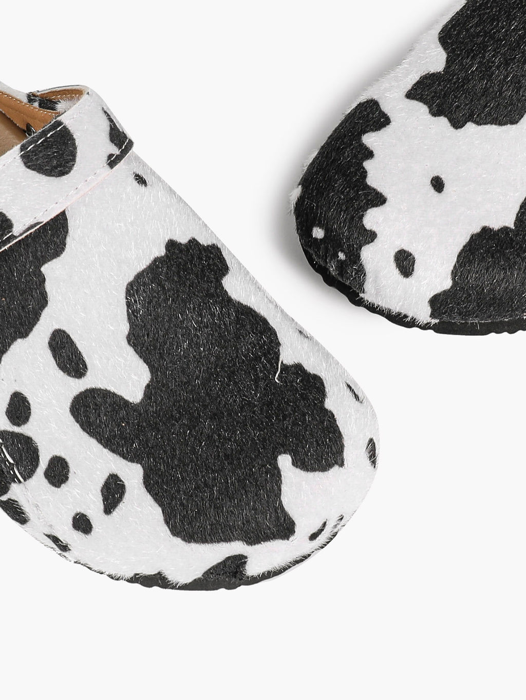 Women's Cow Print Faux Fur Clogs Adjustable Buckle Casual Slip-On Birkenstock-Style Shoes