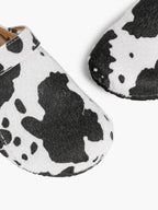 Women's Cow Print Faux Fur Clogs Adjustable Buckle Casual Slip-On Birkenstock-Style Shoes