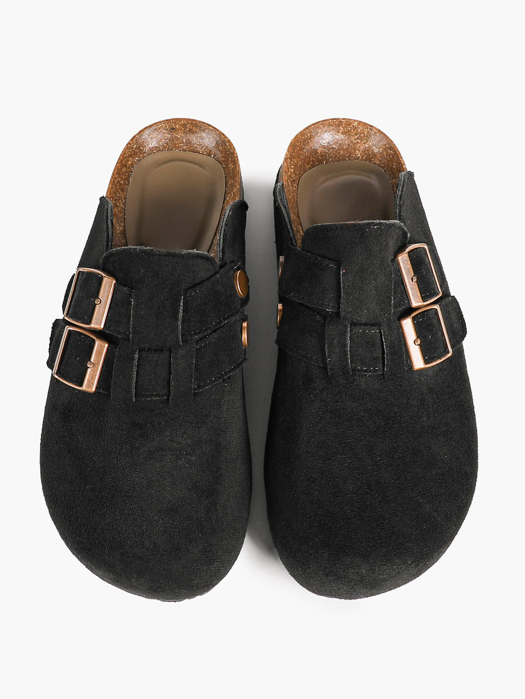 Black Suede Double Buckle Clogs Adjustable Casual Slip-On Birkenstock-Style Shoes