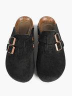 Black Suede Double Buckle Clogs Adjustable Casual Slip-On Birkenstock-Style Shoes