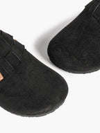 Black Suede Double Buckle Clogs Adjustable Casual Slip-On Birkenstock-Style Shoes