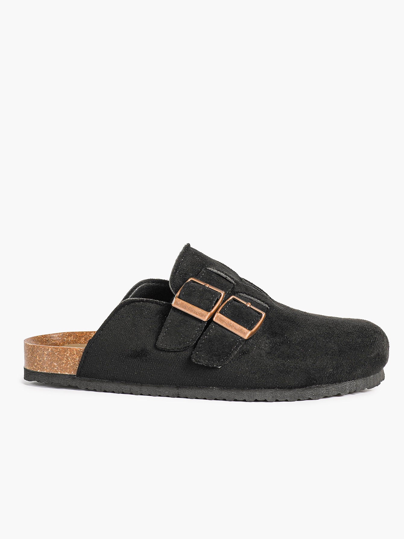 Black Suede Double Buckle Clogs Adjustable Casual Slip-On Birkenstock-Style Shoes