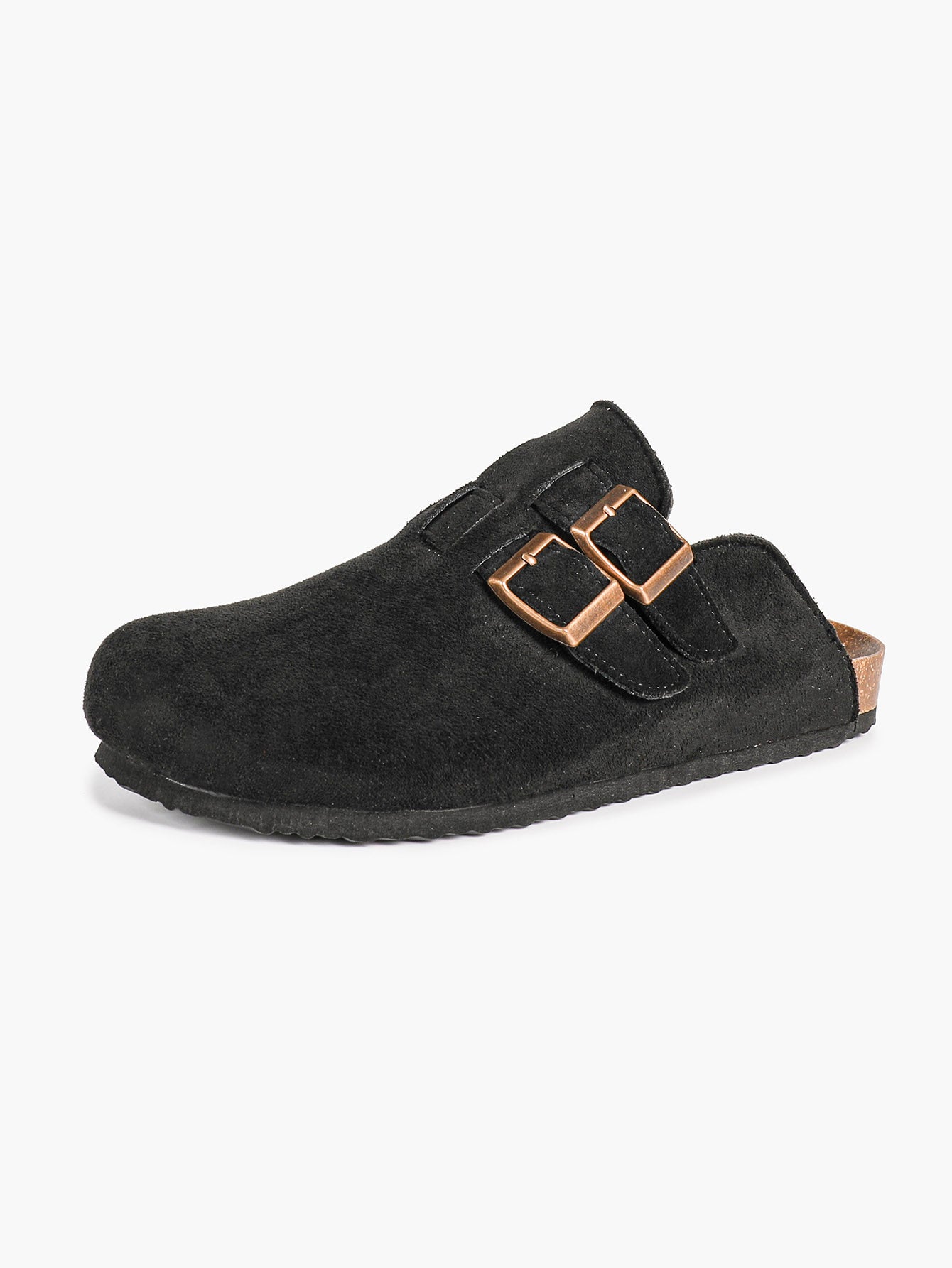 Black Suede Double Buckle Clogs Adjustable Casual Slip-On Birkenstock-Style Shoes