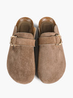 Casual Taupe Suede Clogs Slip-On Birkenstock-Style Mules for Weekend Trips