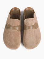 Women's Suede Slip-On Clogs Leather Strap Flat Mules Casual Shoes for Daily Travel