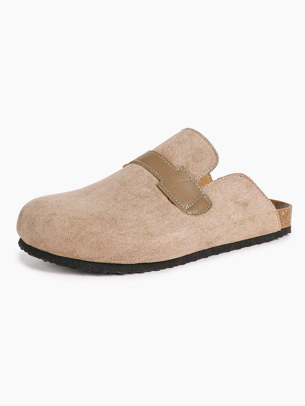 Women's Suede Slip-On Clogs Leather Strap Flat Mules Casual Shoes for Daily Travel