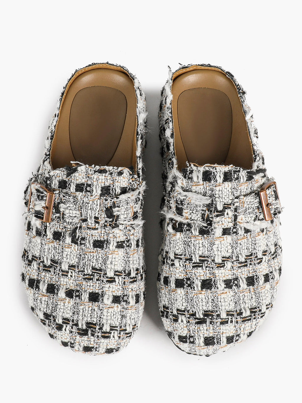 Women's Fuzzy Felt Clogs Adjustable Buckle Slip-On Mules Flat Shoes for Indoor, Outdoor Casual Wear