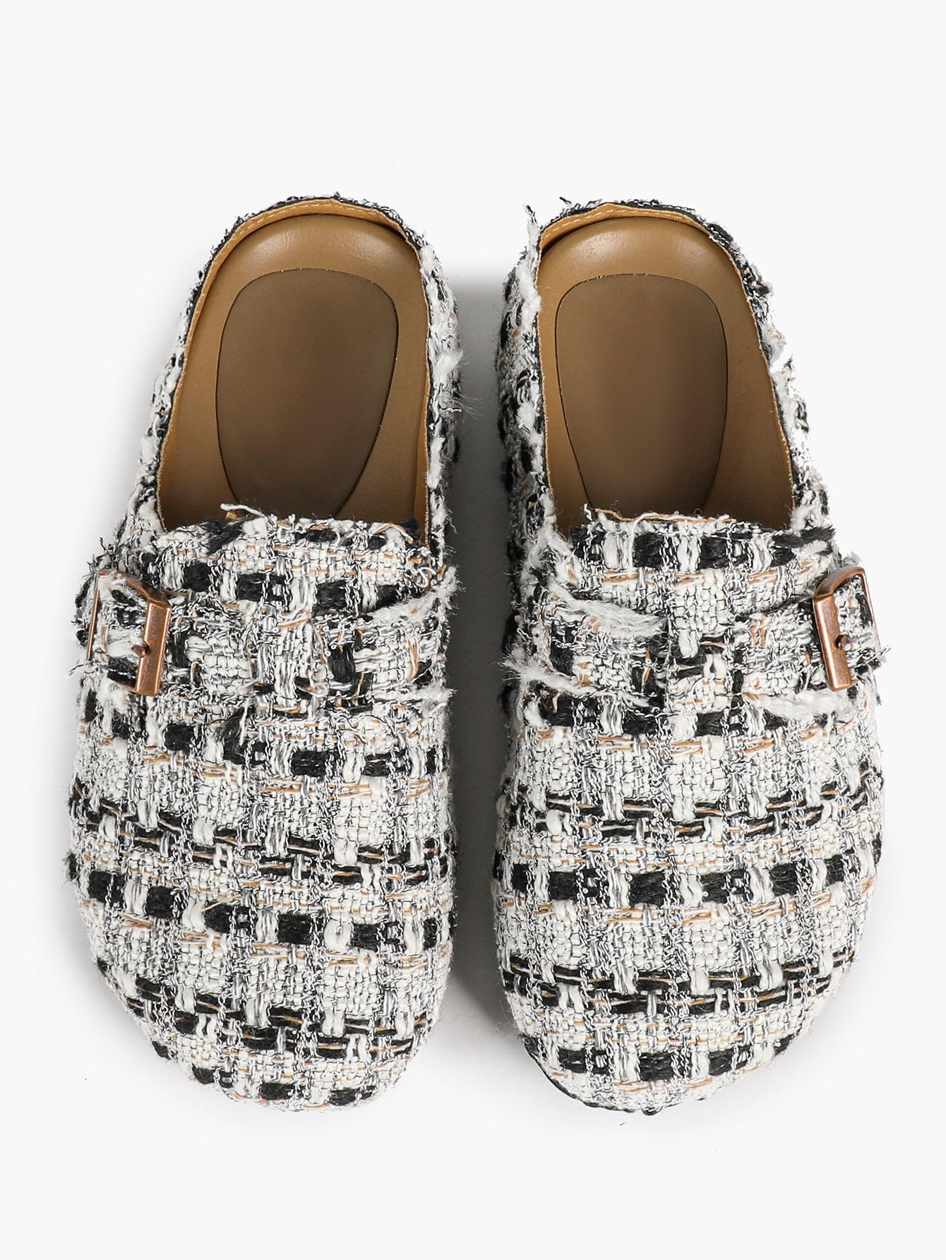 Women's Fuzzy Felt Clogs Adjustable Buckle Slip-On Mules Flat Shoes for Indoor, Outdoor Casual Wear