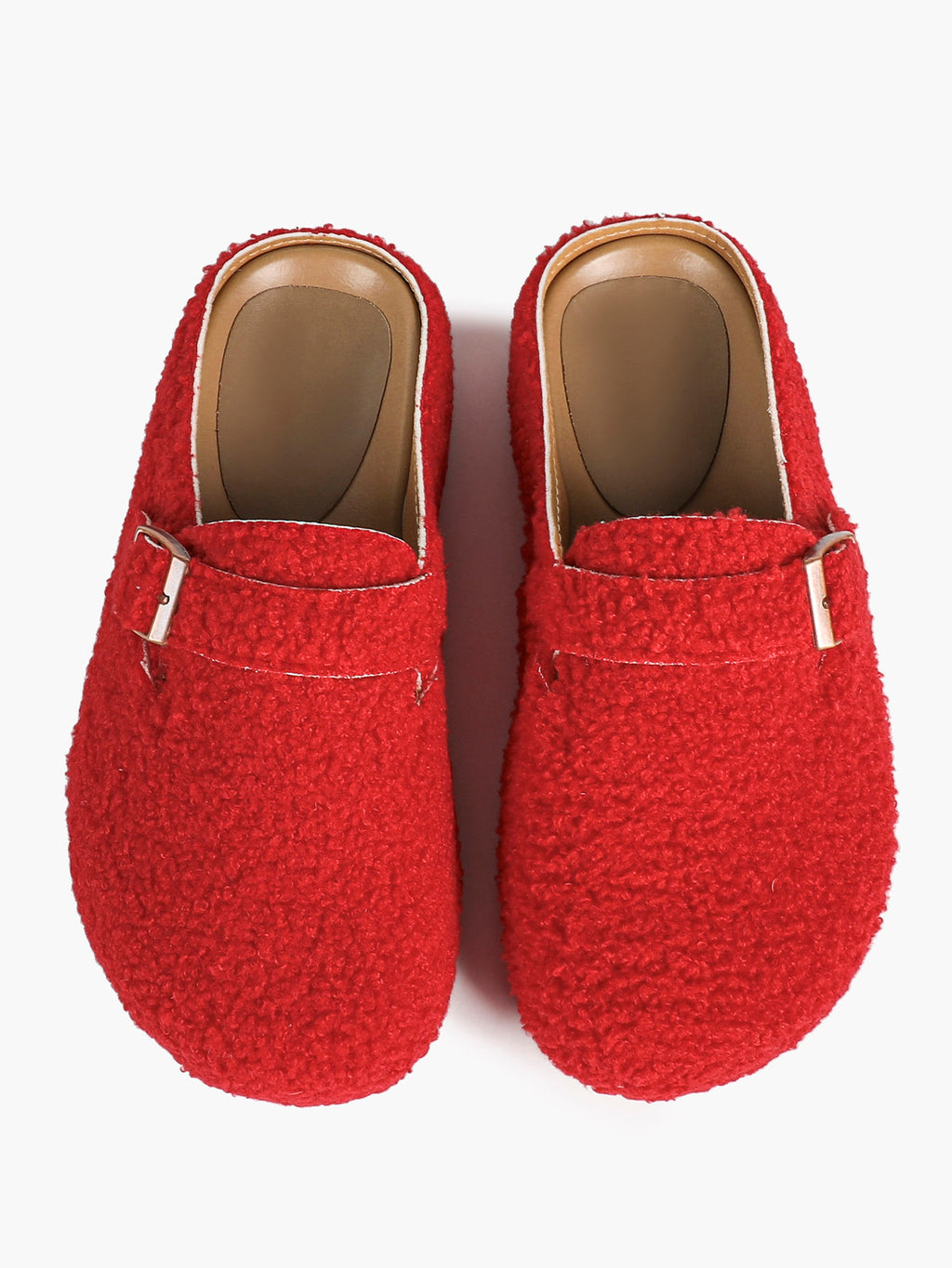 Women's Fuzzy Felt Clogs Adjustable Buckle Slip-On Mules Flat Shoes for Indoor, Outdoor Casual Wear