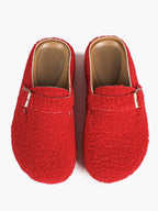 Women's Fuzzy Felt Clogs Adjustable Buckle Slip-On Mules Flat Shoes for Indoor, Outdoor Casual Wear