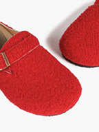 Women's Fuzzy Felt Clogs Adjustable Buckle Slip-On Mules Flat Shoes for Indoor, Outdoor Casual Wear