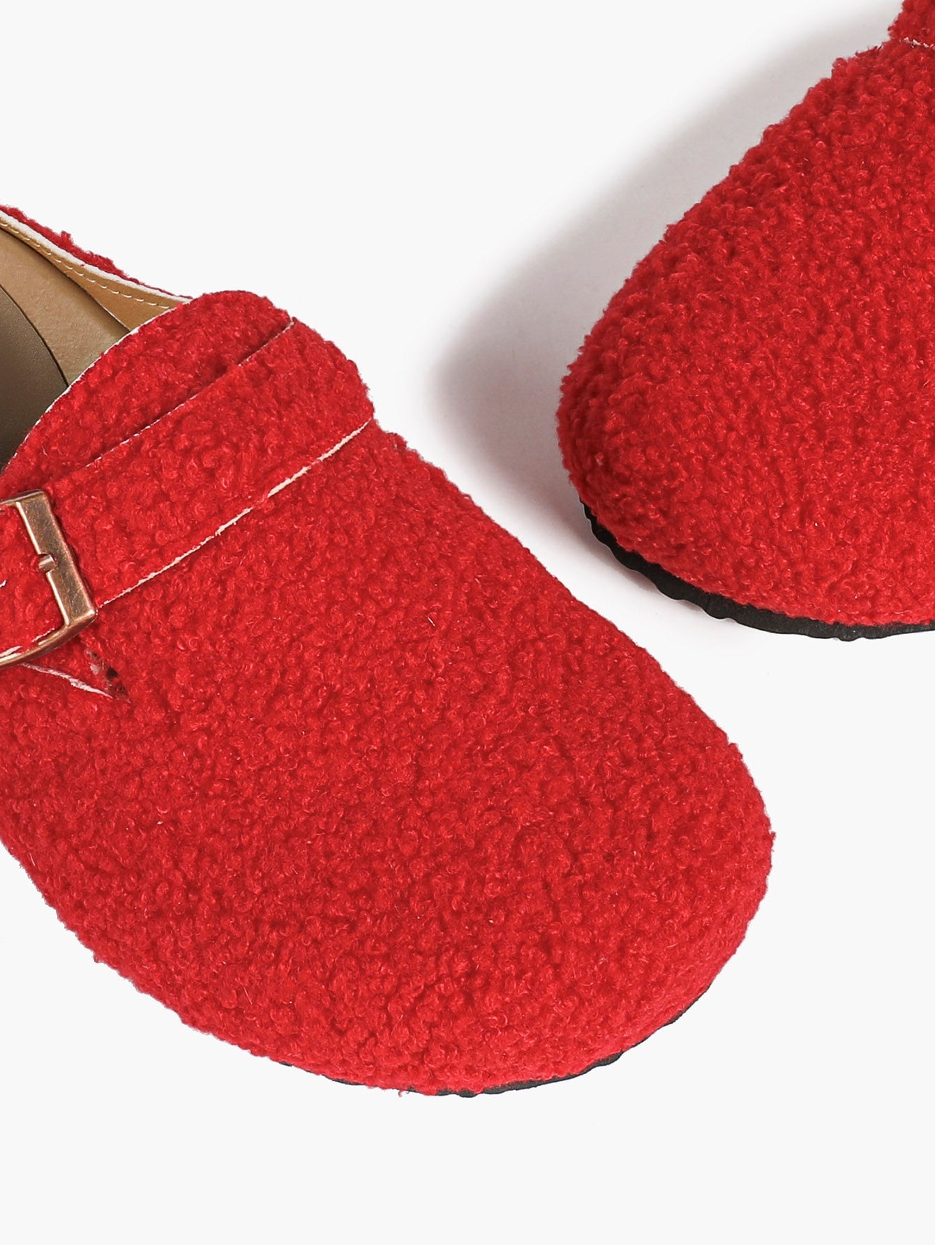Women's Fuzzy Felt Clogs Adjustable Buckle Slip-On Mules Flat Shoes for Indoor, Outdoor Casual Wear