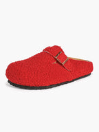 Women's Fuzzy Felt Clogs Adjustable Buckle Slip-On Mules Flat Shoes for Indoor, Outdoor Casual Wear