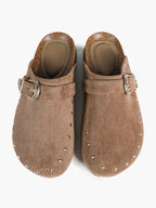 Women's Western Studded Suede Clogs Adjustable Ornate Buckle Slip-On Mules Casual Streetwear Shoes