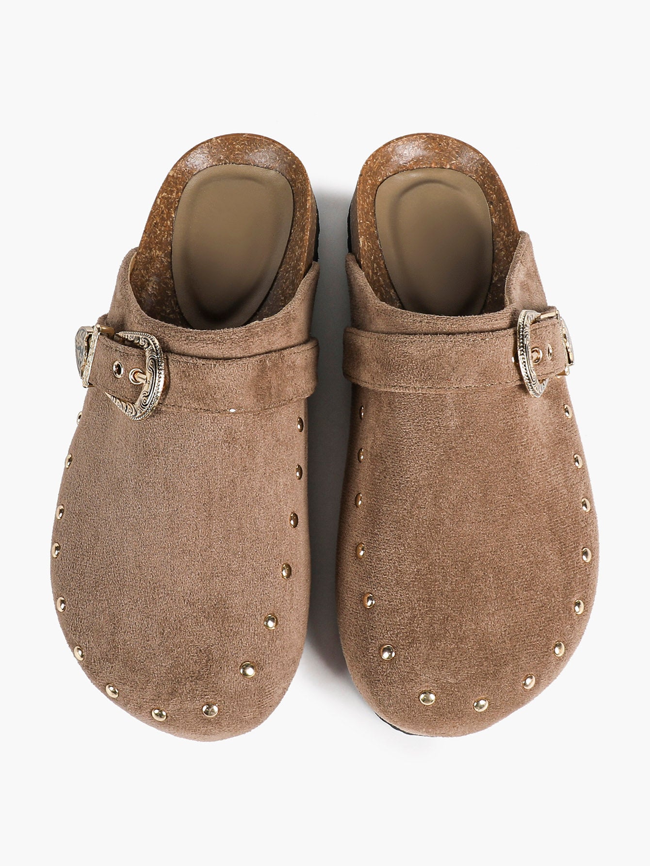 Women's Western Studded Suede Clogs Adjustable Ornate Buckle Slip-On Mules Casual Streetwear Shoes