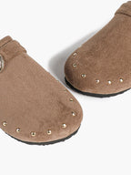 Women's Western Studded Suede Clogs Adjustable Ornate Buckle Slip-On Mules Casual Streetwear Shoes