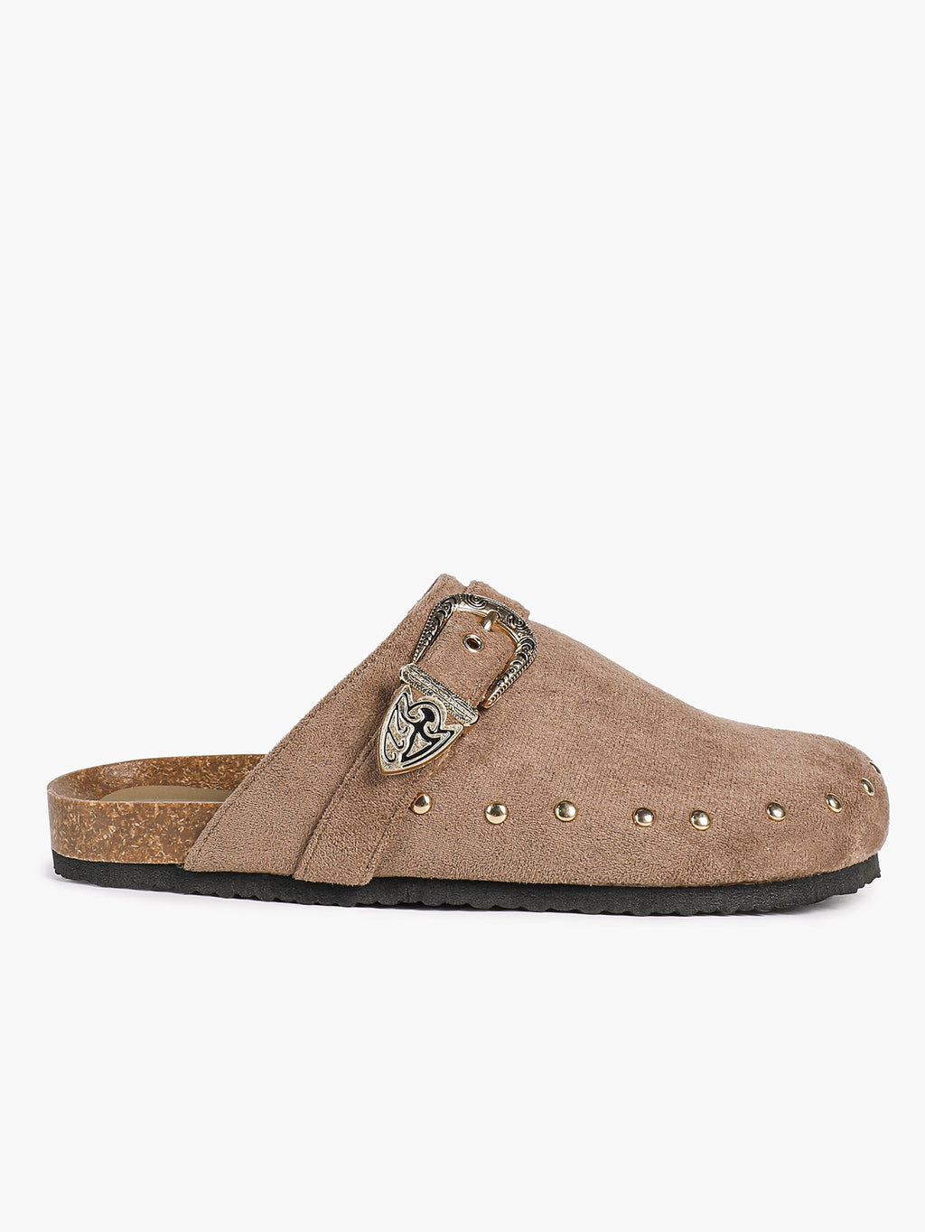 Women's Western Studded Suede Clogs Adjustable Ornate Buckle Slip-On Mules Casual Streetwear Shoes