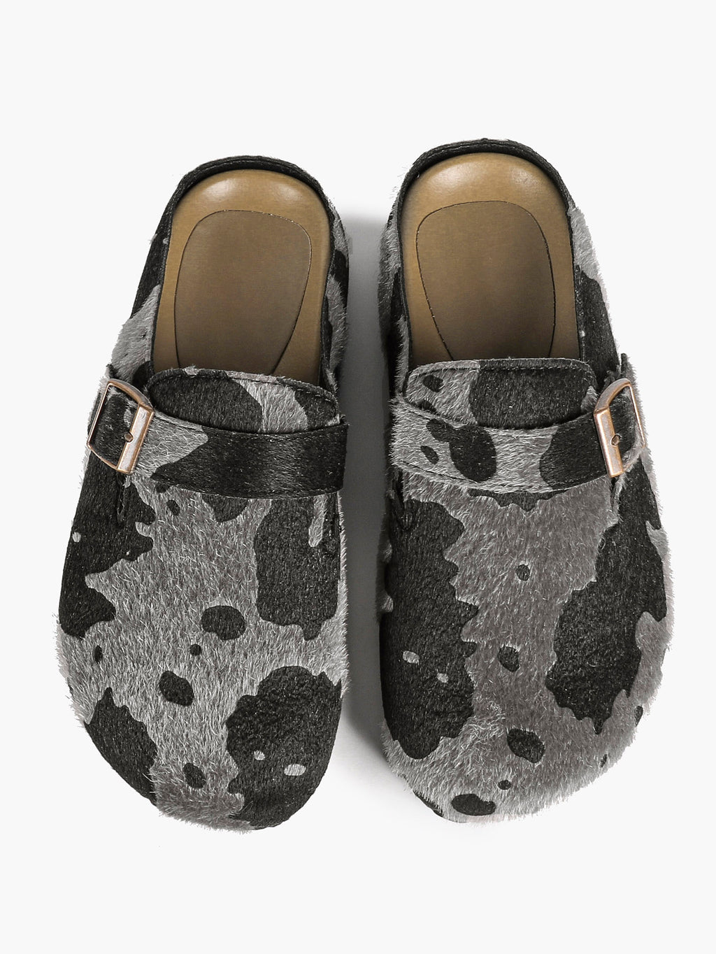 Women's Fuzzy Felt Clogs Adjustable Buckle Slip-On Mules Flat Shoes for Indoor, Outdoor Casual Wear