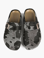 Women's Fuzzy Felt Clogs Adjustable Buckle Slip-On Mules Flat Shoes for Indoor, Outdoor Casual Wear