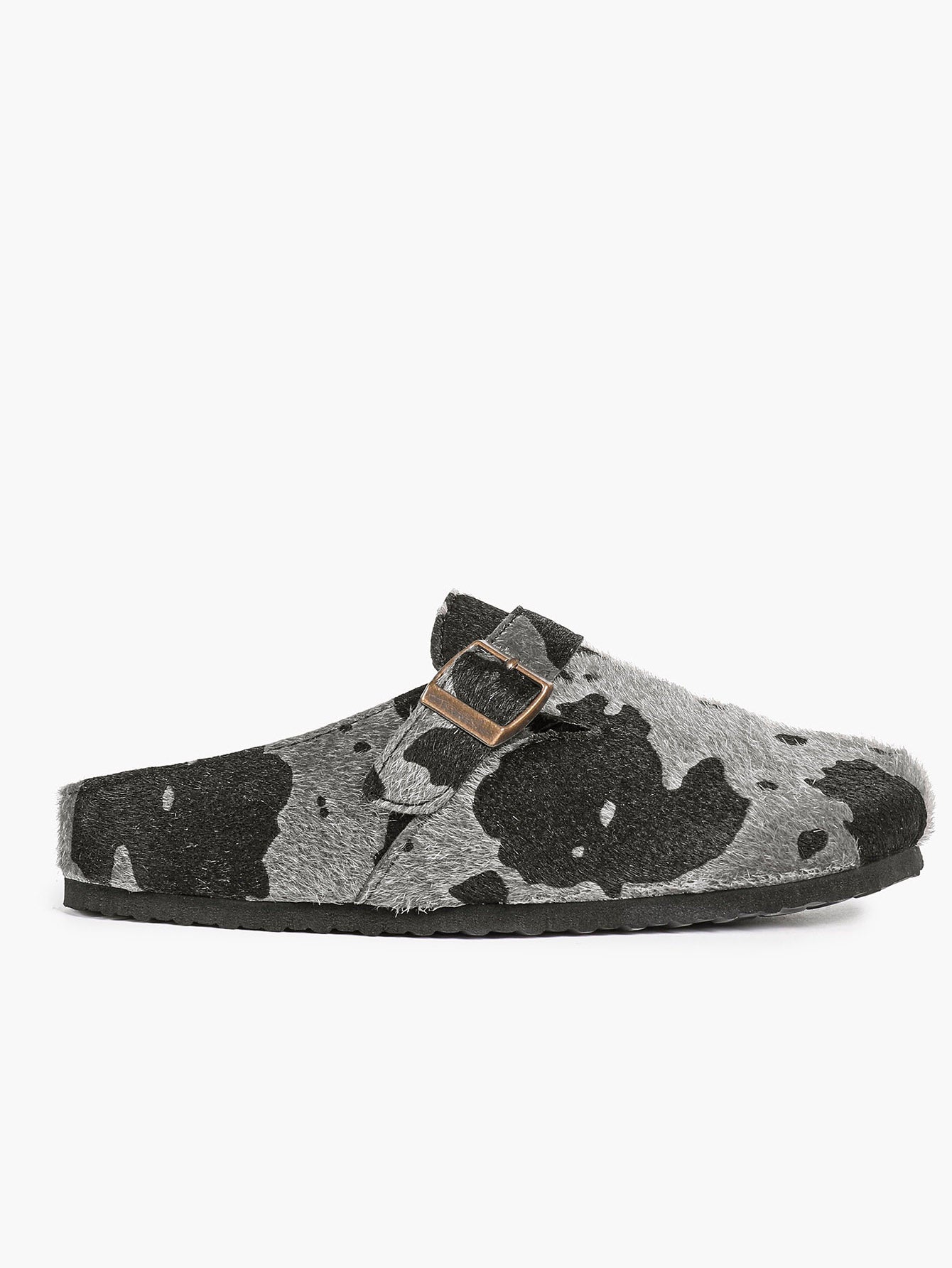 Women's Fuzzy Felt Clogs Adjustable Buckle Slip-On Mules Flat Shoes for Indoor, Outdoor Casual Wear
