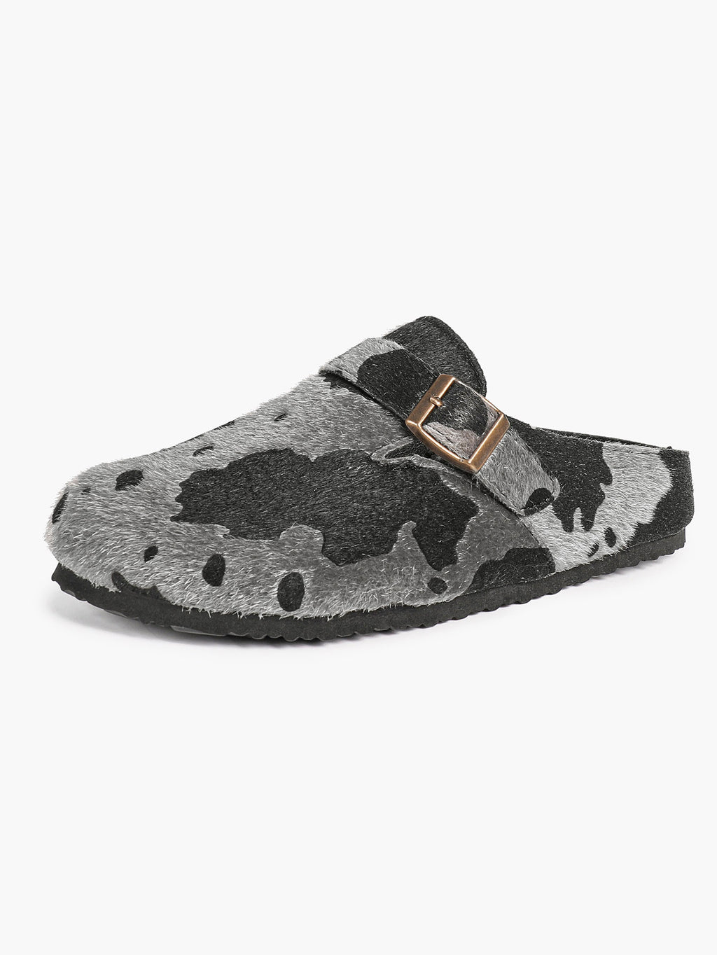 Women's Fuzzy Felt Clogs Adjustable Buckle Slip-On Mules Flat Shoes for Indoor, Outdoor Casual Wear