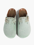 Mint Green Suede Studded Clogs Adjustable Buckle Casual Slip-On Shoes