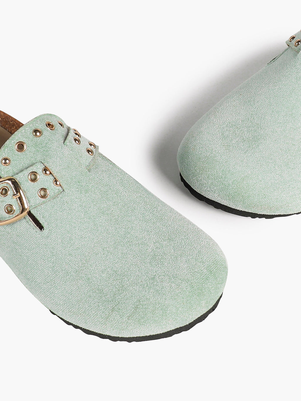 Mint Green Suede Studded Clogs Adjustable Buckle Casual Slip-On Shoes