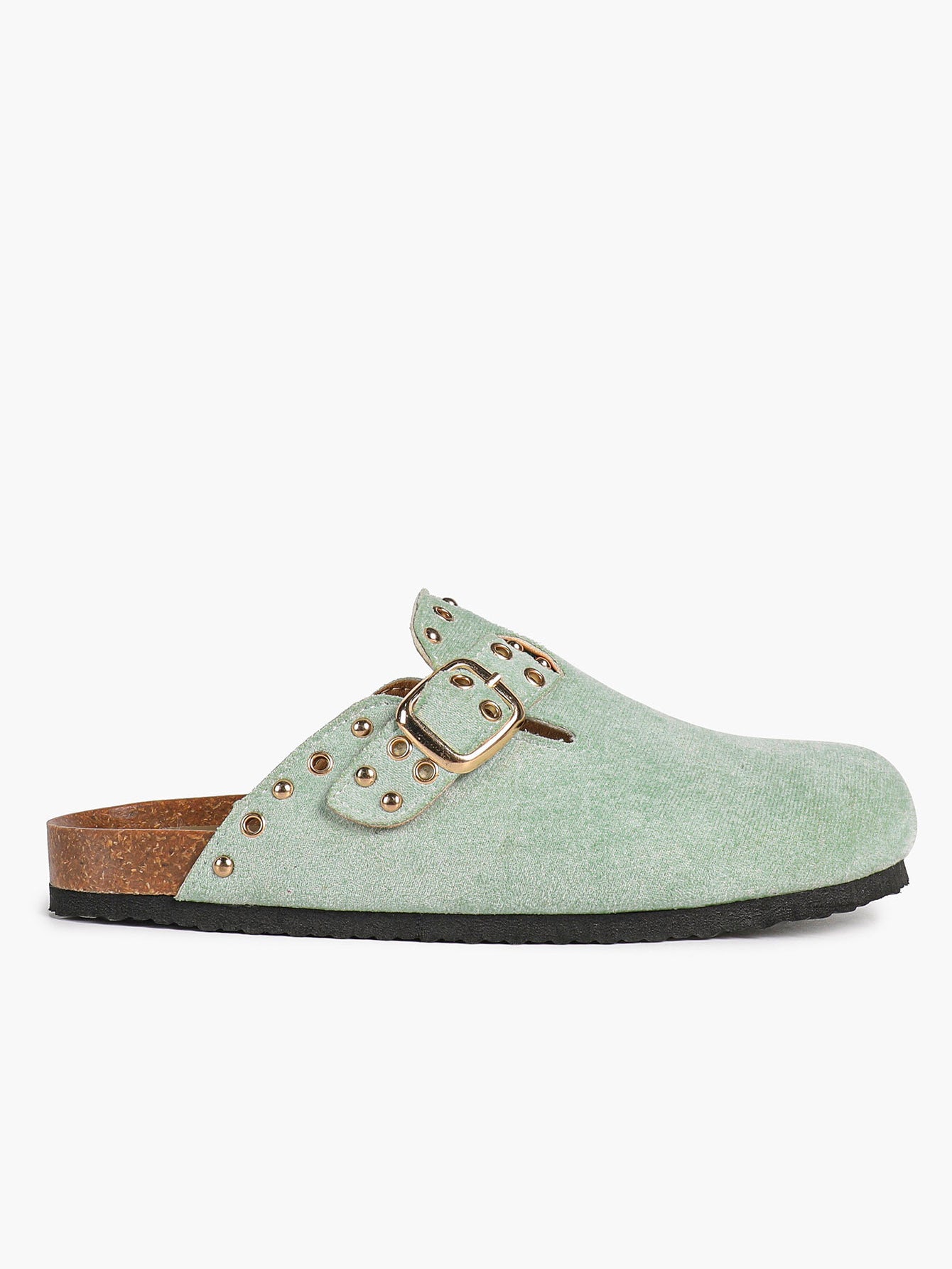 Mint Green Suede Studded Clogs Adjustable Buckle Casual Slip-On Shoes
