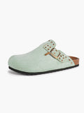 Mint Green Suede Studded Clogs Adjustable Buckle Casual Slip-On Shoes