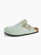 Mint Green Suede Studded Clogs Adjustable Buckle Casual Slip-On Shoes