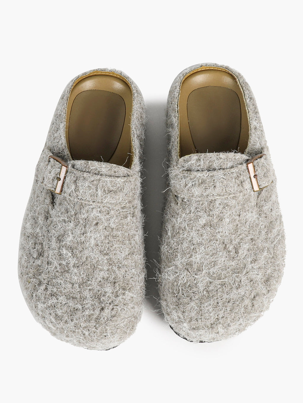 Women's Fuzzy Felt Clogs Adjustable Buckle Slip-On Mules Flat Shoes for Indoor, Outdoor Casual Wear